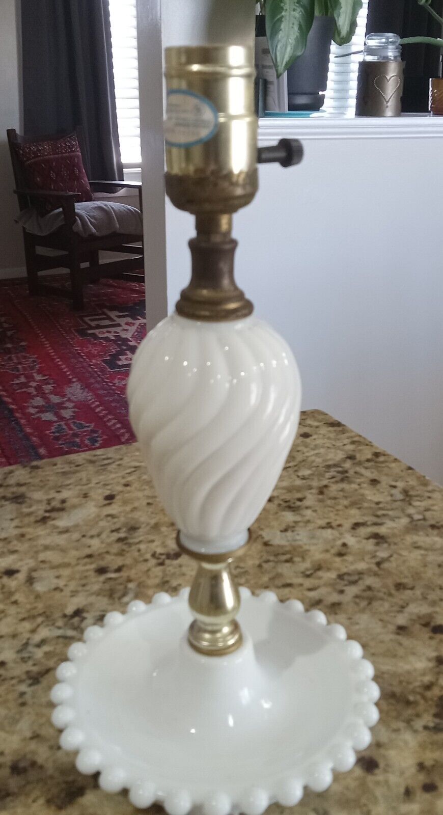 Vtg Milk Glass Bedroom Lamp Swirl & Hobnail Light 13\