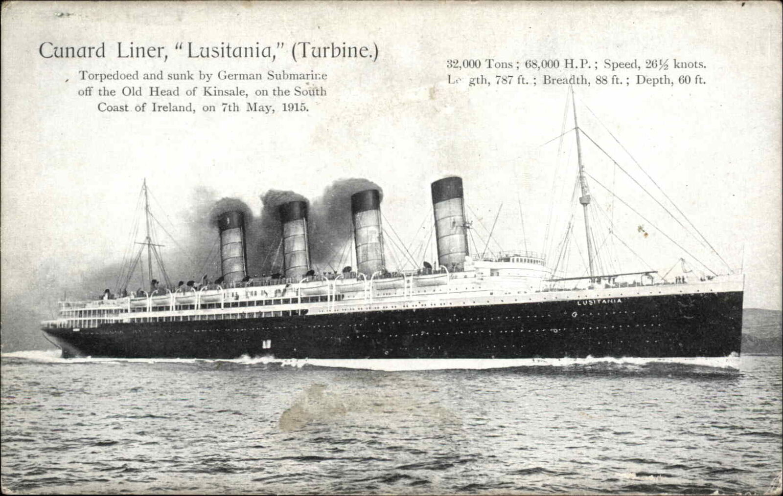 Steamship Boat Ship SS Lusitania National Series Cunard Line c1910 Postcard