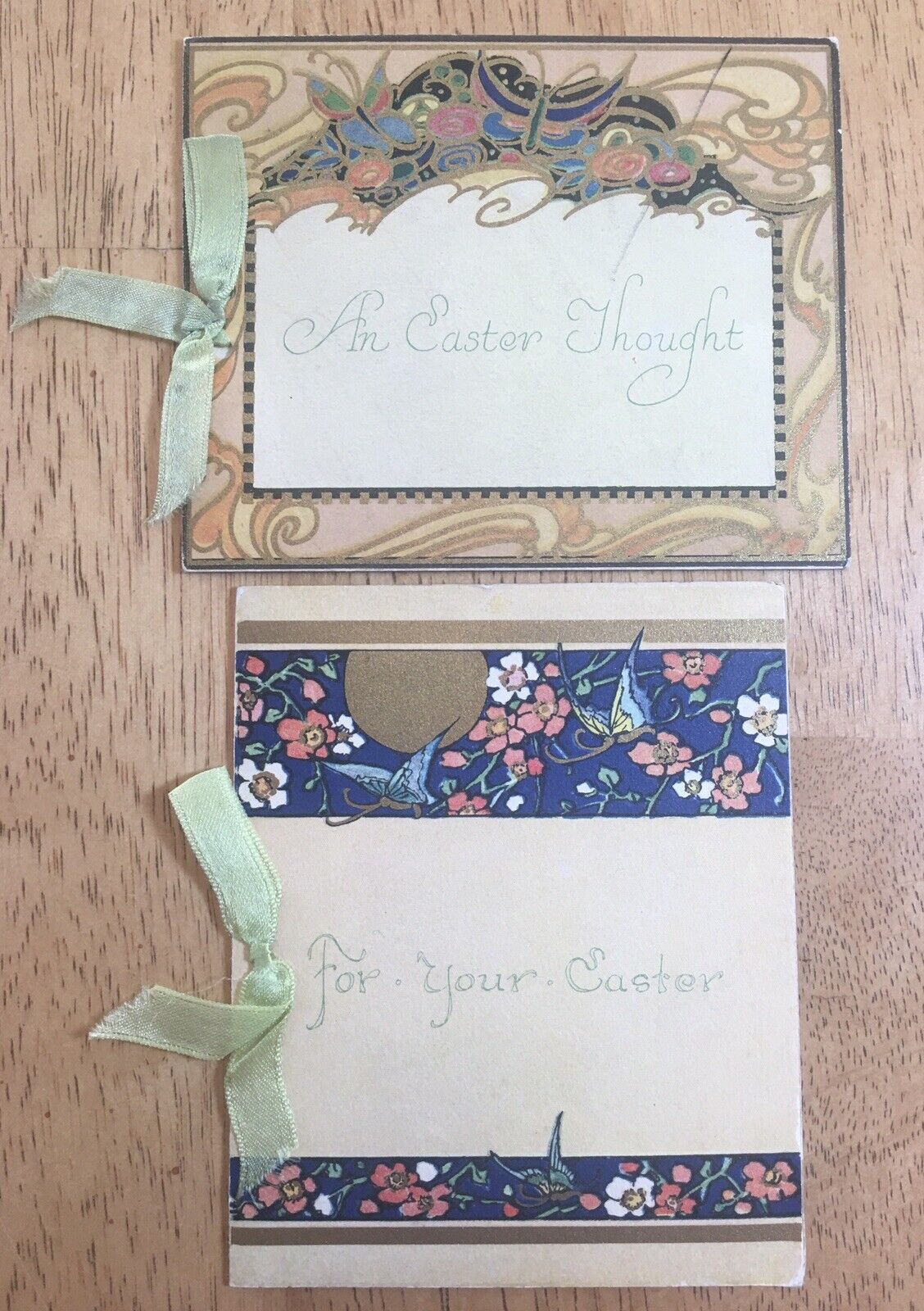 Vintage 1950’s Easter Card Set, Two Unused Cards, Butterflies, Ribbons