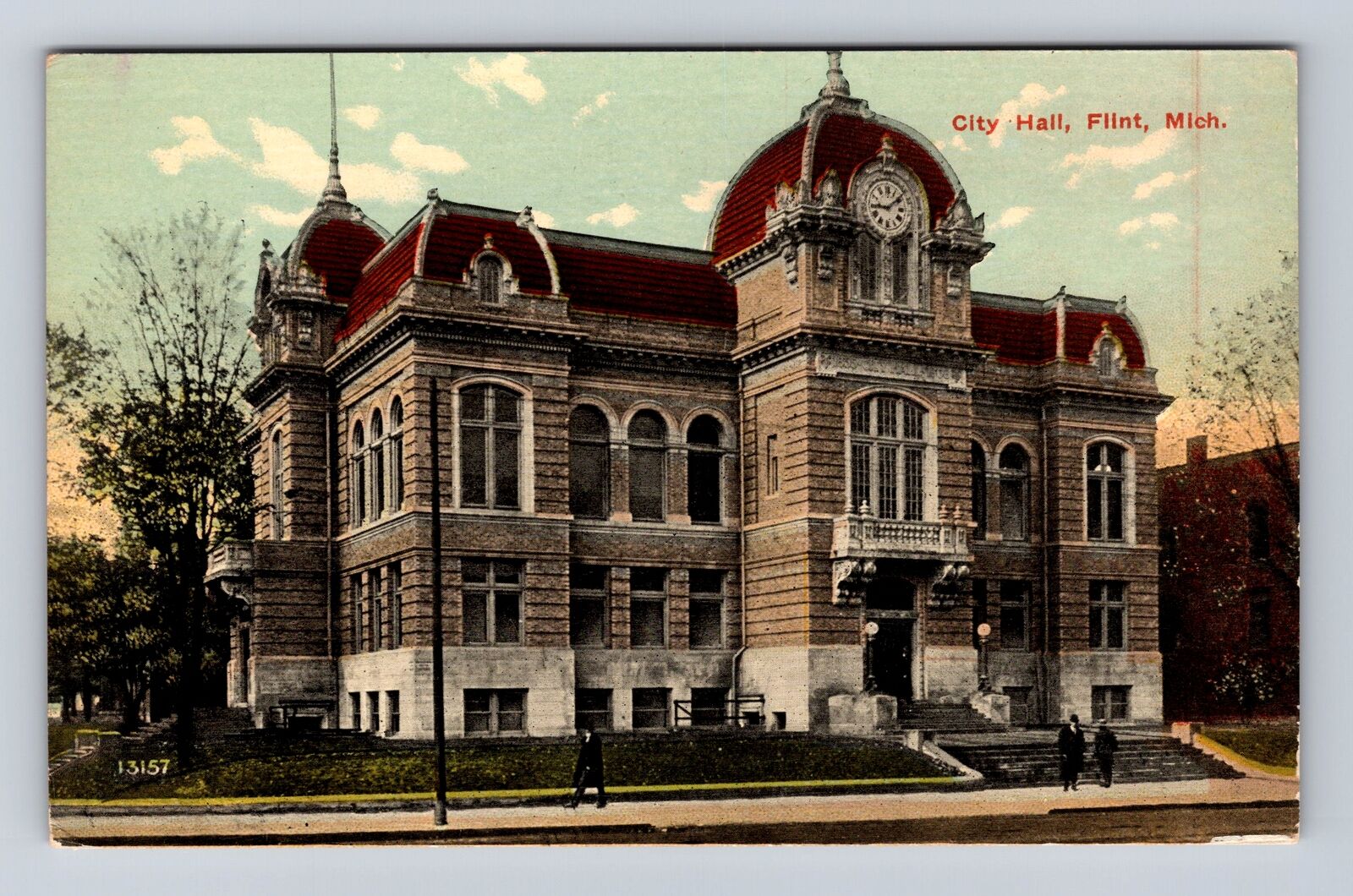 Flint MI-Michigan, City Hall, Government Bldg., Antique Vintage Postcard