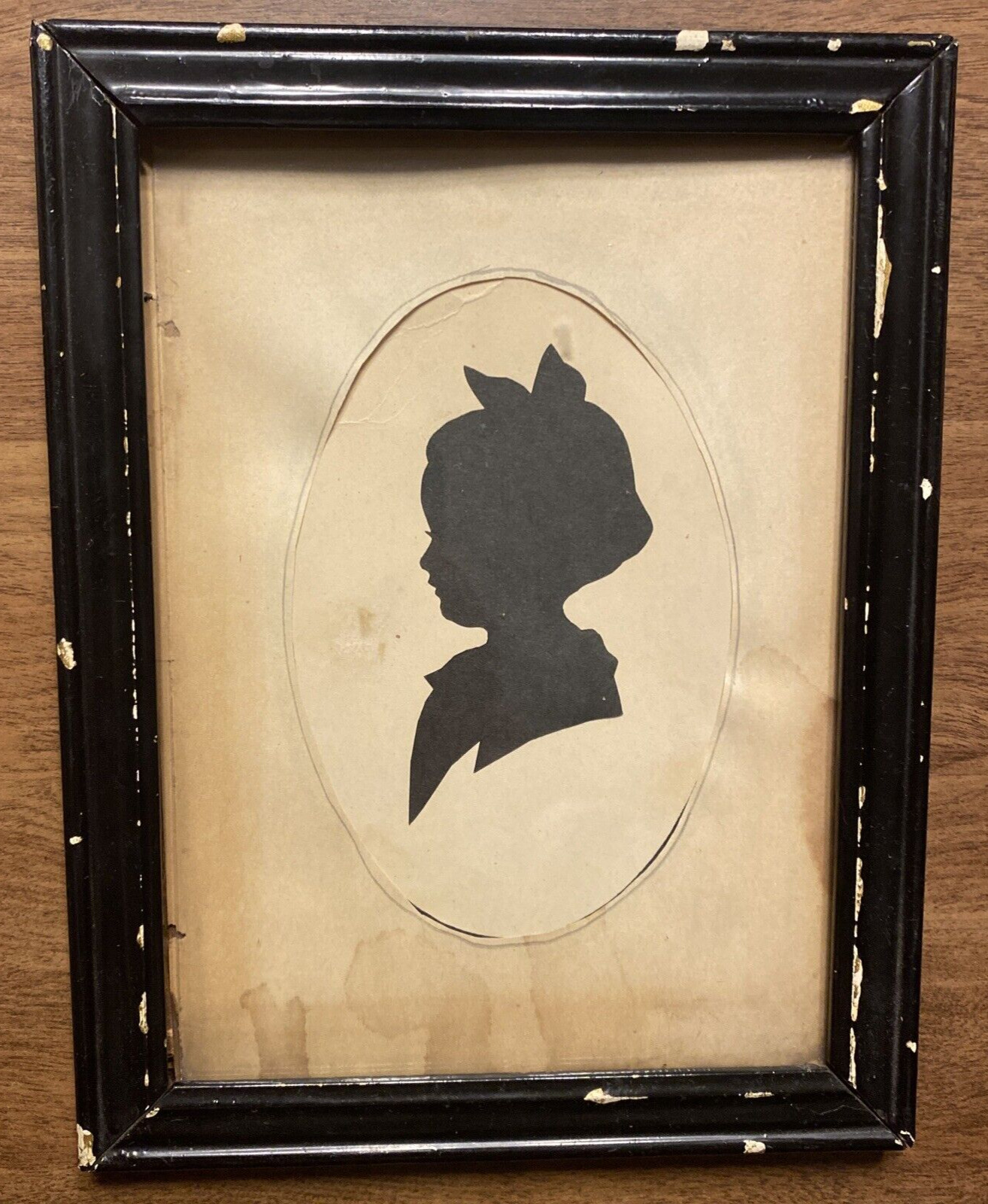 Vintage 1920s Young Girl w/ Bow in Hair Silhouette Hand Cut ***READ*** BR3