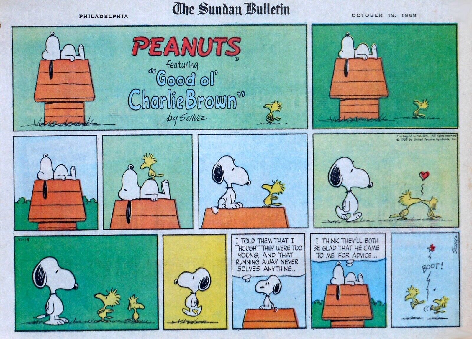 Peanuts by Charles Schulz - large half-page color Sunday comic - Oct. 19, 1969