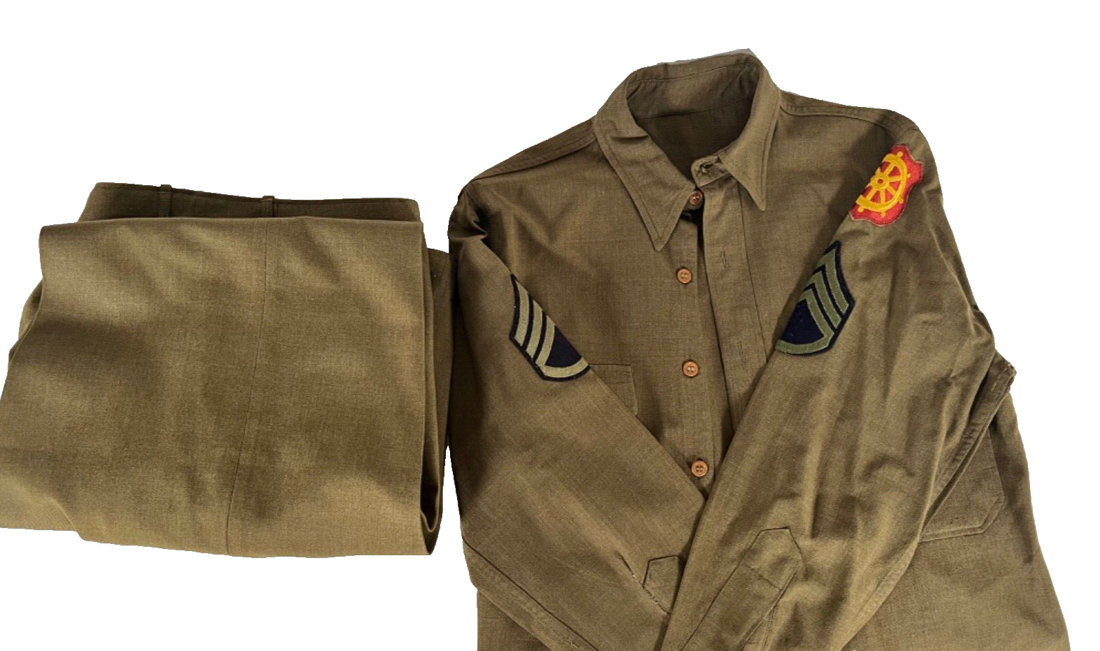 ORIGINAL WWII STAFF SERGEANT SHIRT AND PANTS. EXCELLENT CONDITION