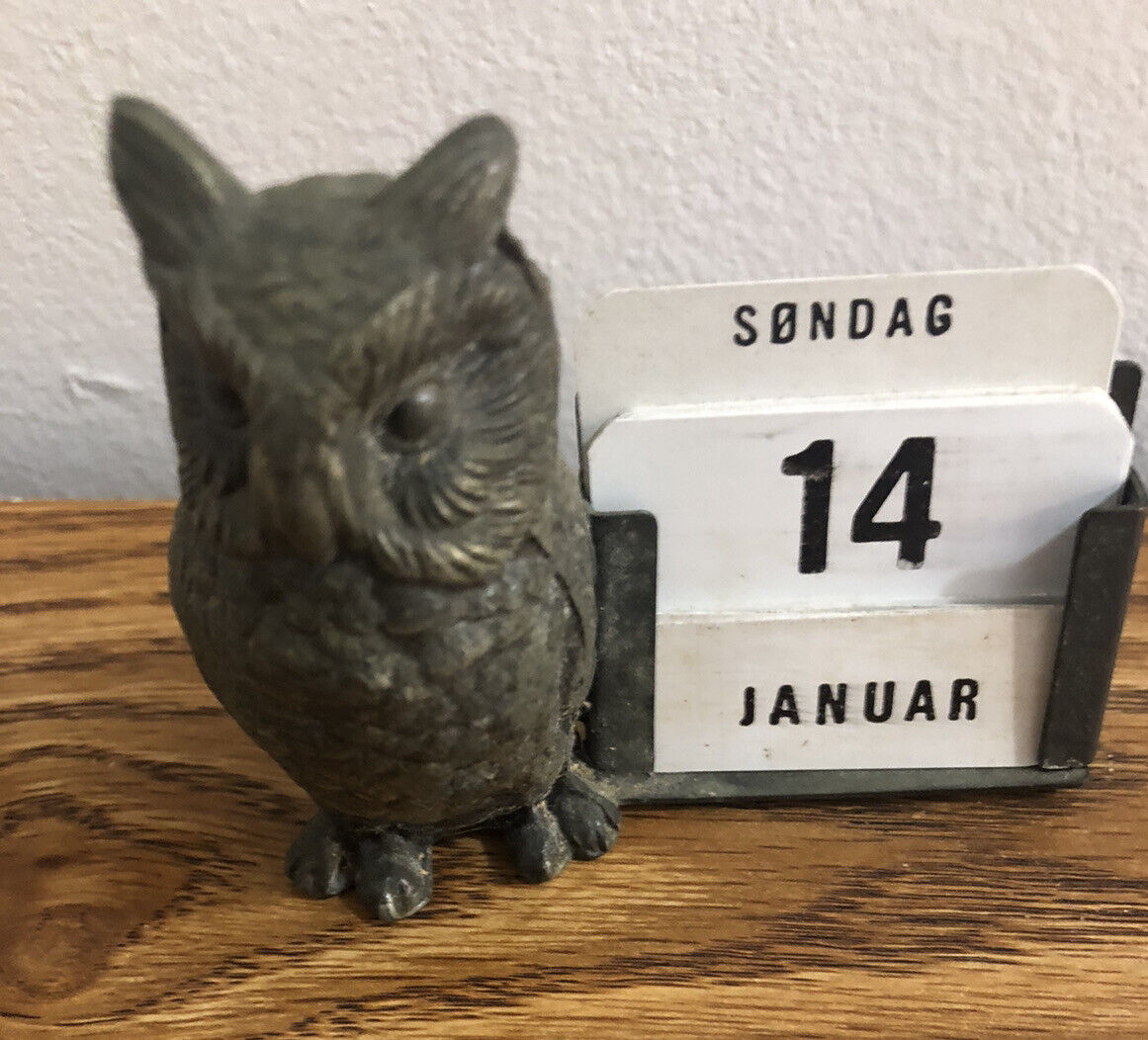 Antique Rare Cast Iron/Pewter Owl with Changeable Calendar from Norway