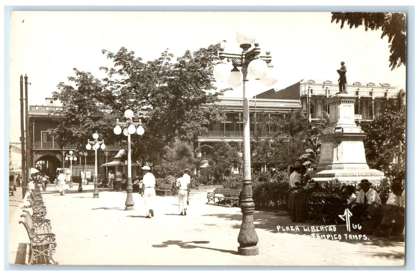 Tampico Tamaulipas Mexico RPPC Photo Postcard Plaza Libertad Lights c1940's