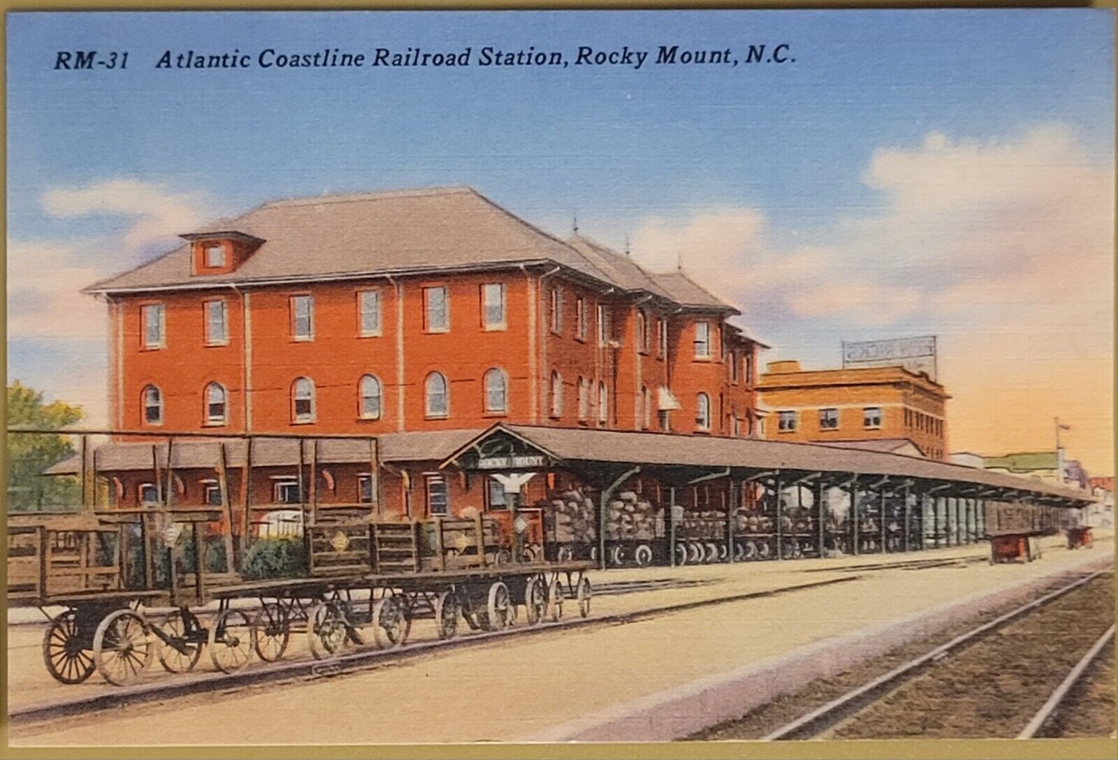 Atlantic Coastline Railroad Station Rocky Mount N.C Vintage Postcard Linen 