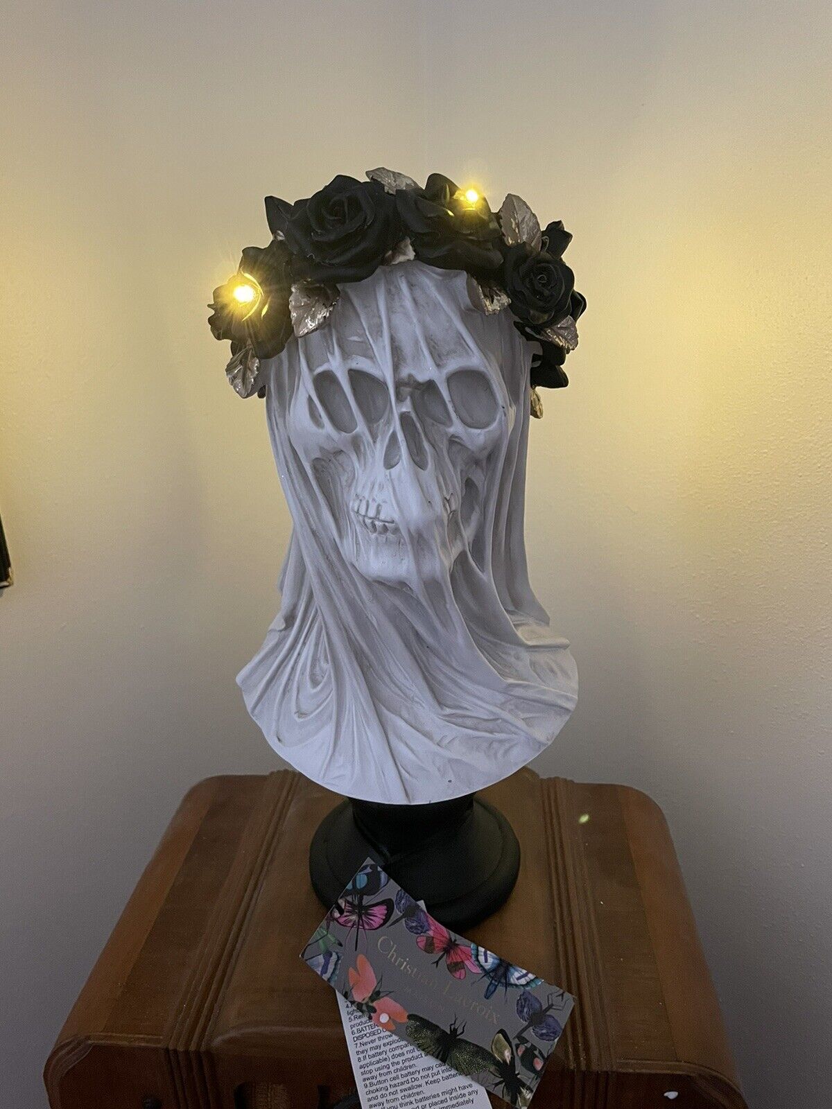 Christian LaCroix Skeleton Veiled Bride Bust Lady Veil Light Up Wreath Halloween