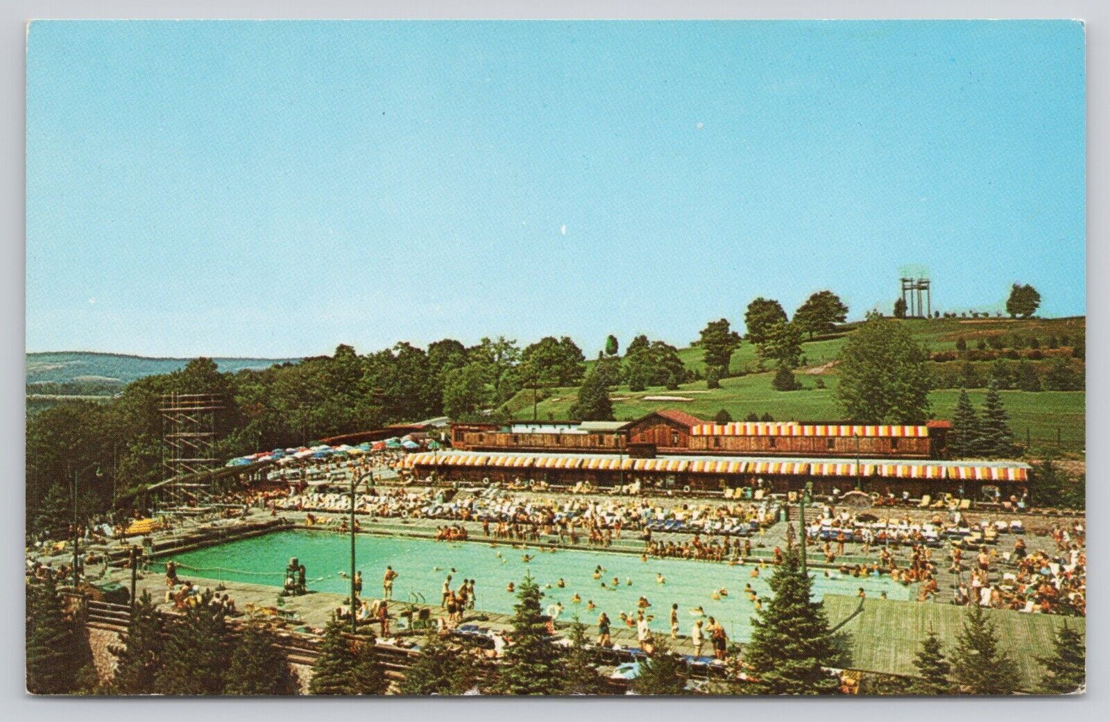 Grossinger New York NY - Grossinger\'s Outdoor Pool and Cabanas Swimmers Postcard