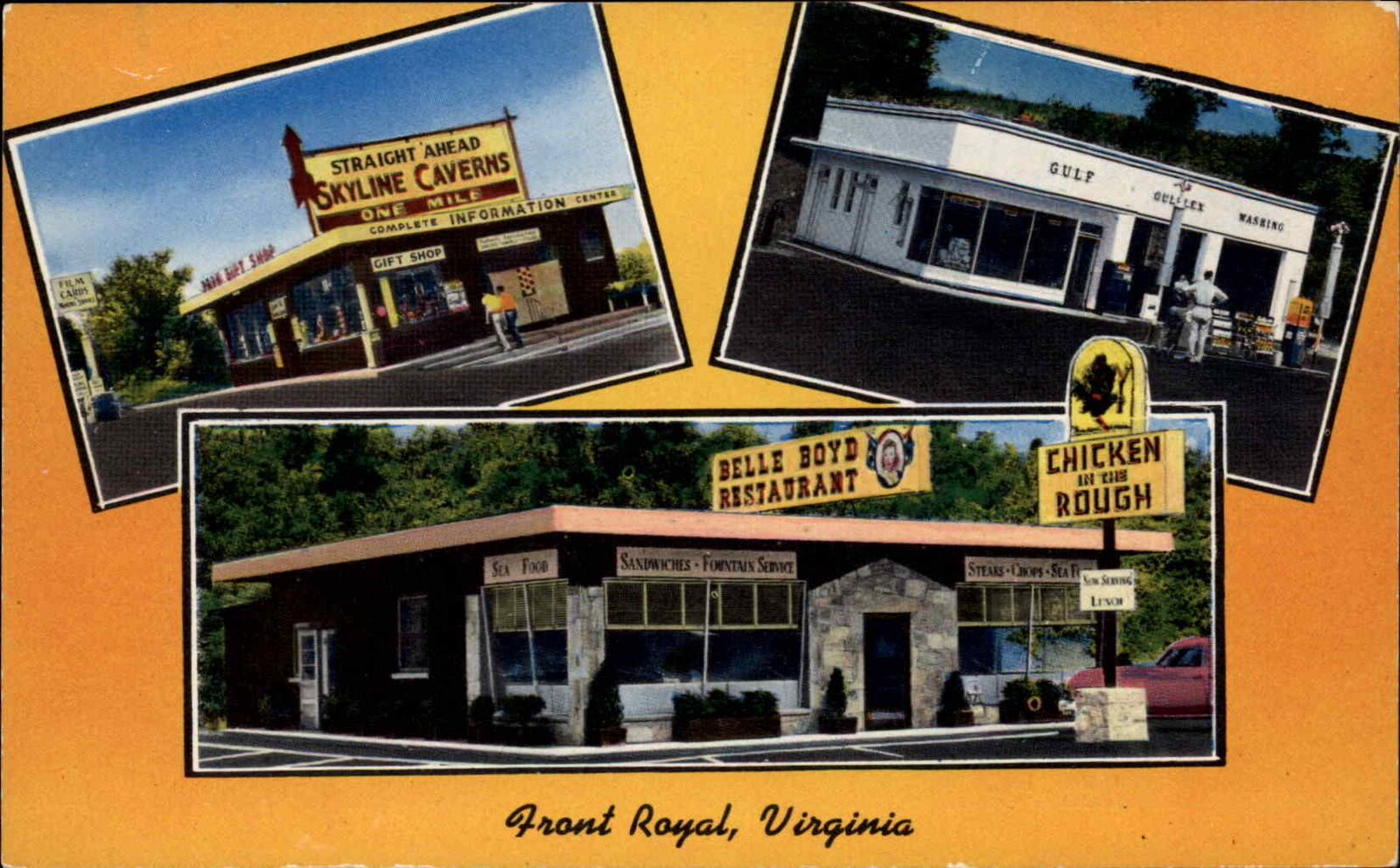 Front Royal Virginia VA Skyline Caverns Belle Boyd Restaurant Vintage Postcard