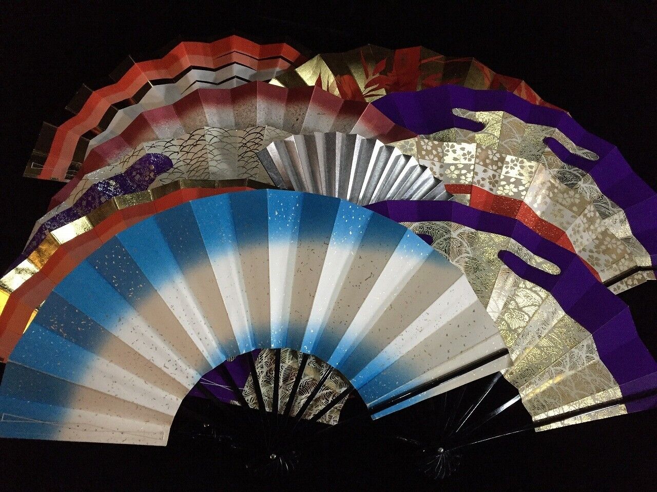 U1005 Japanese Folding Hand Fan SENSU Set Vintage GEISHA Dance Interior