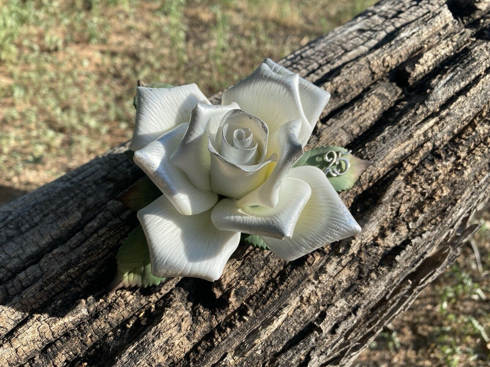 Vintage 25th Anniversary White Silver Ceramic Rose