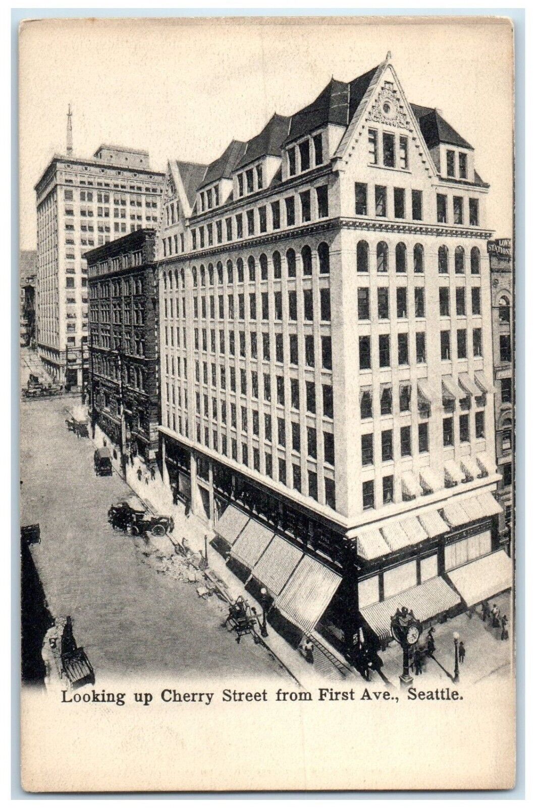 c1905 Looking Up Cherry Street First Avenue Seattle Washington Vintage Postcard