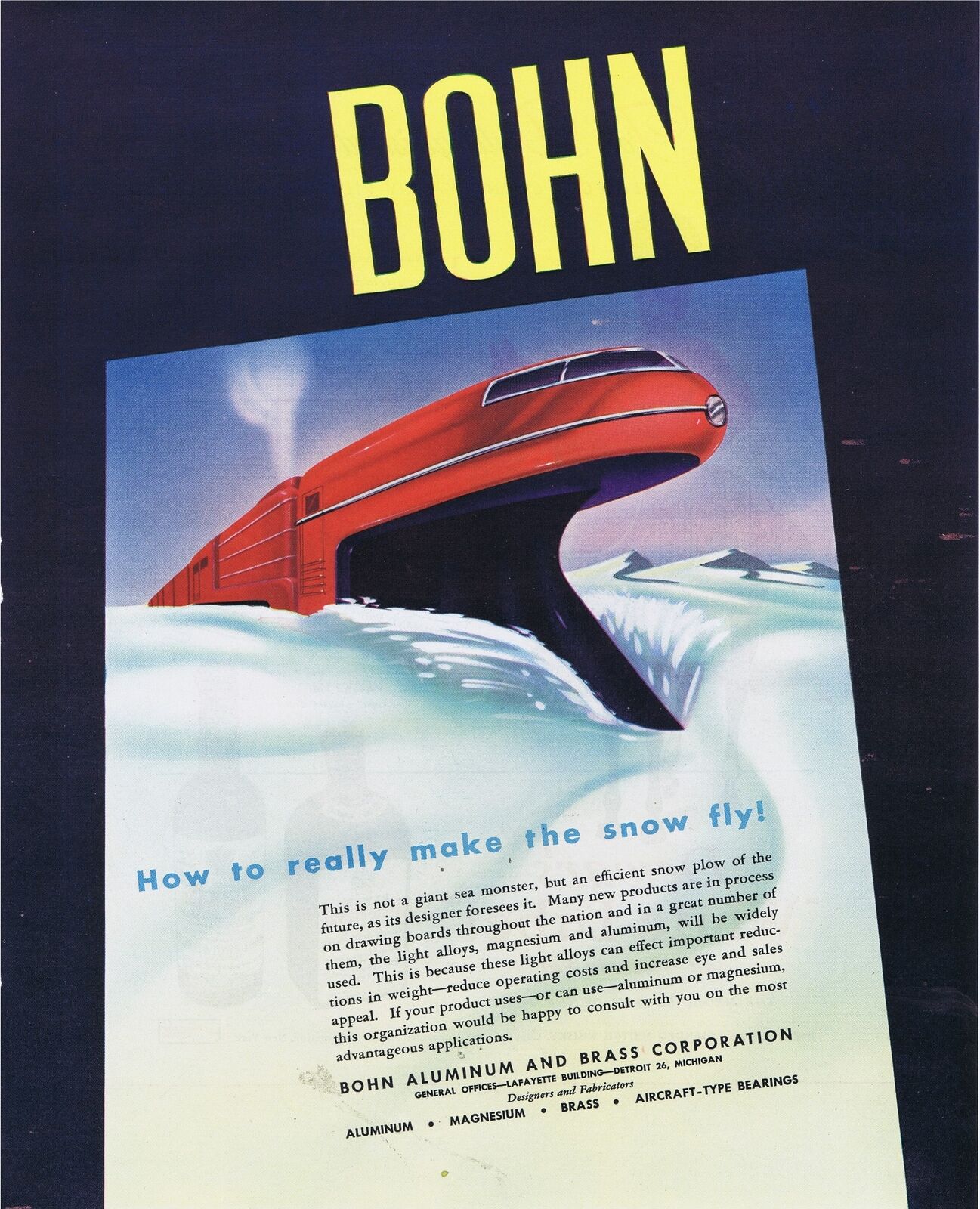 1946 BOHN Aluminum & Brass Corp Snow Plow of the Future Print Ad