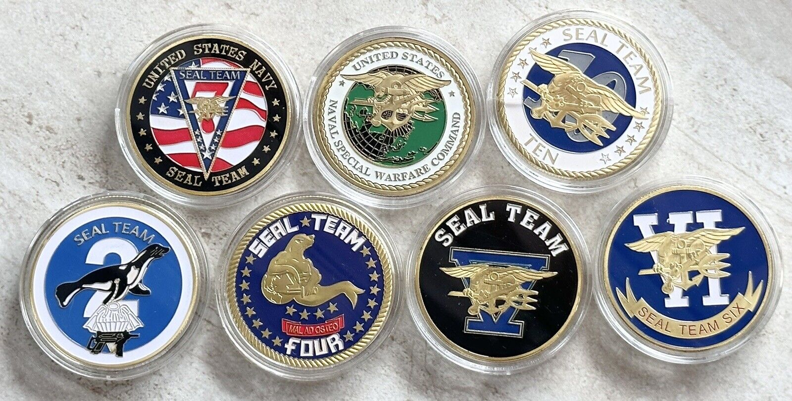Lot of Navy SEALS Special Forces challenge coin & Seal Team Two Four Five Six….