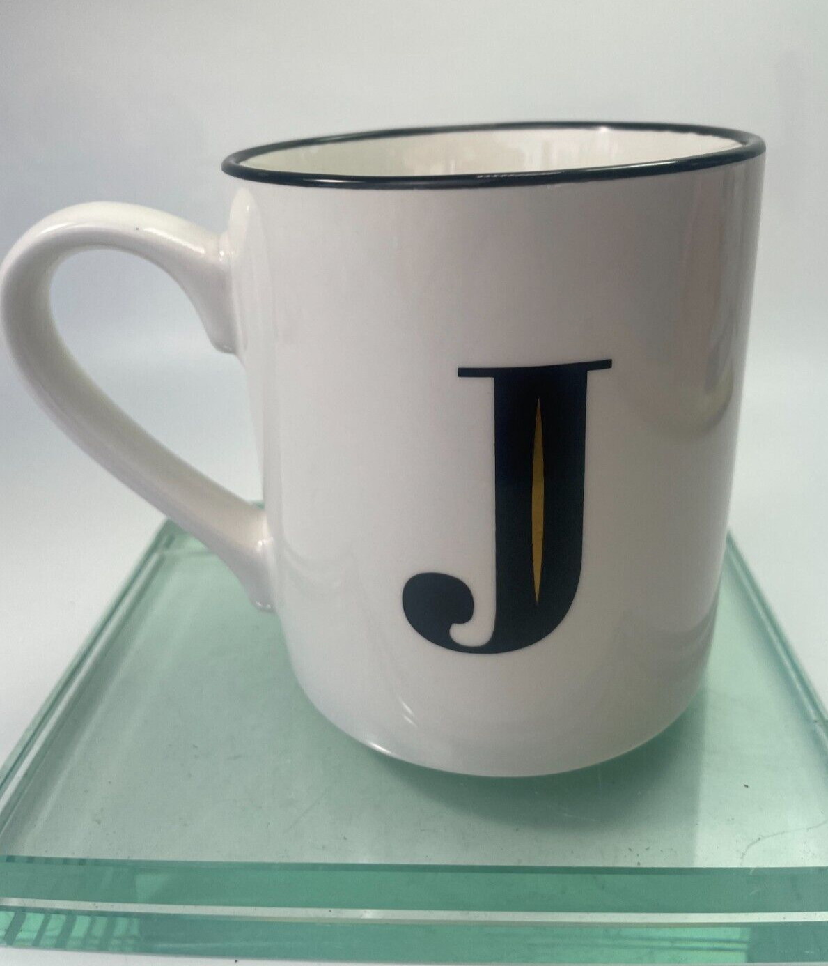 Threshold Monogram Initial J Coffee Mug 16 oz Personalized Black White Cup B12