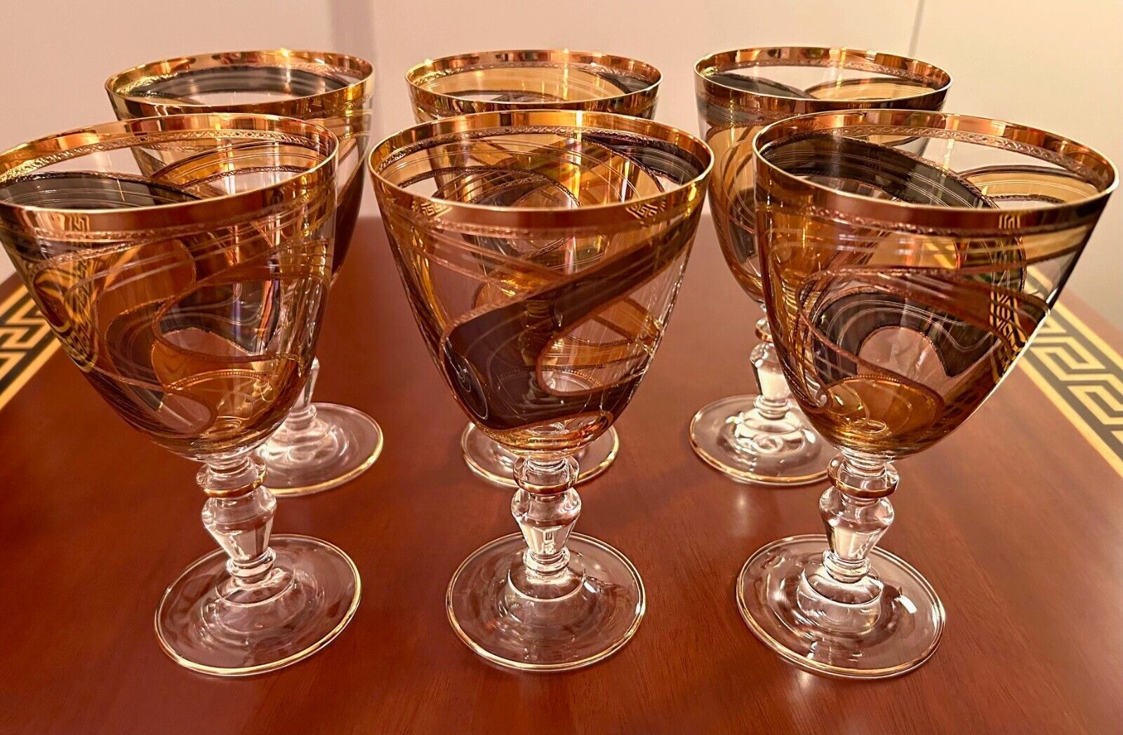 Italian Golden Hand-Painted Wine Glasses - Set of 6 (NEW)