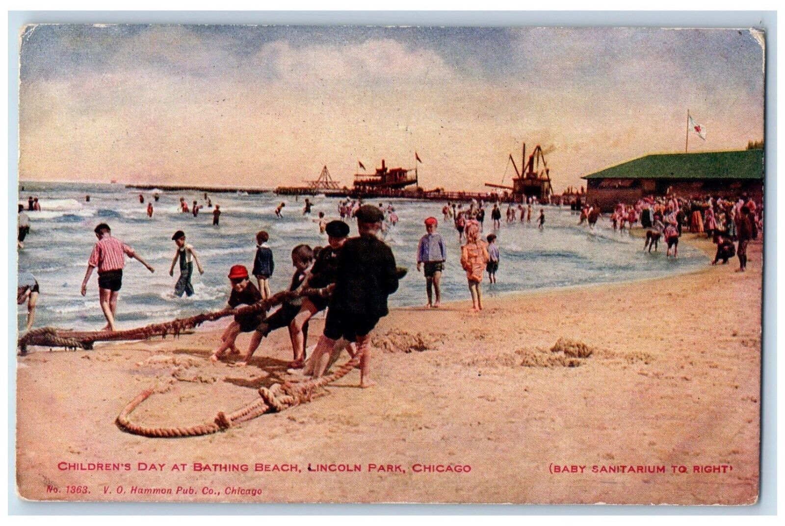 1911 Children\'s Day At Bathing Beach Lincoln Park Chicago Illinois IL Postcard