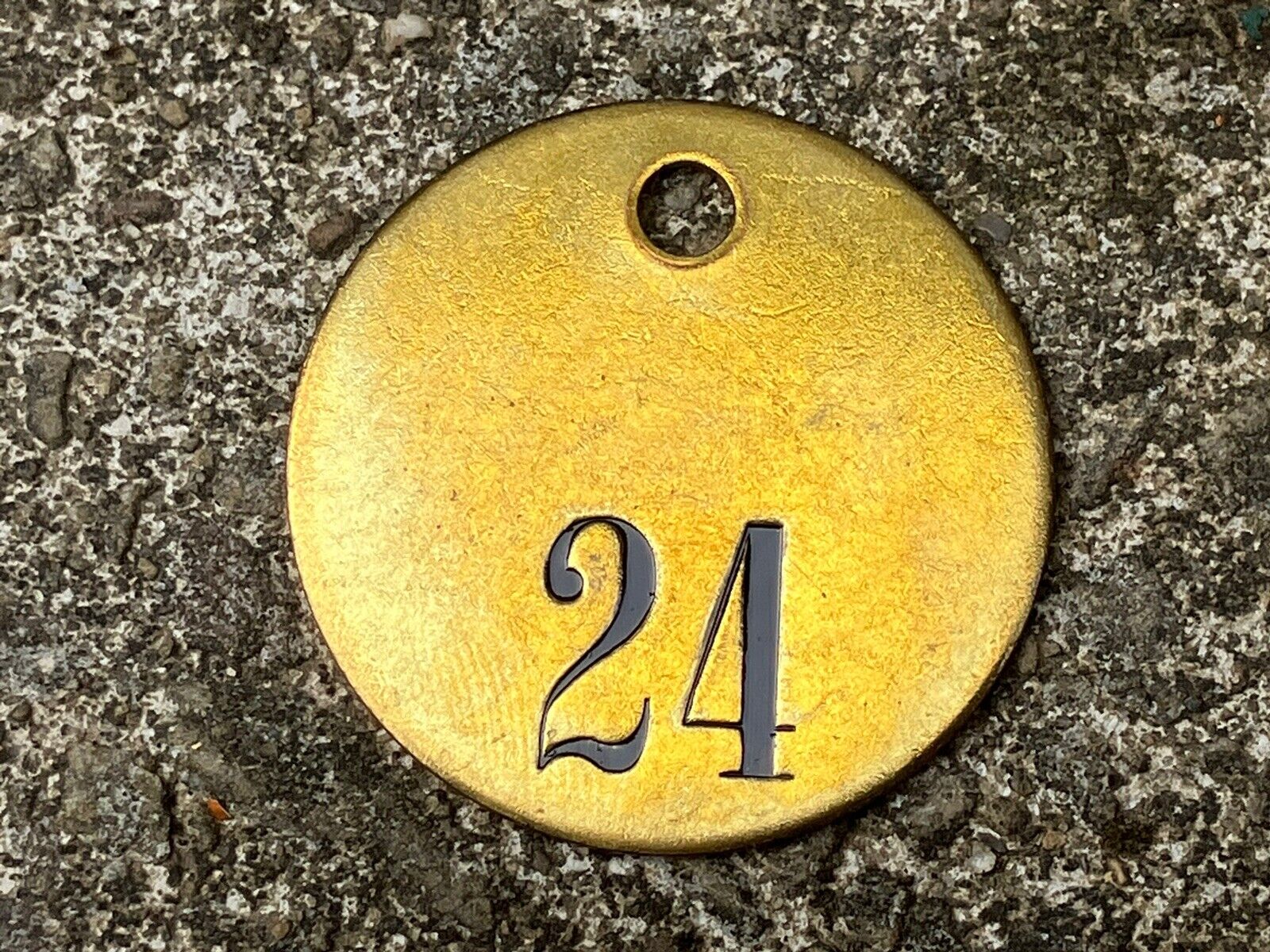 Number 24 Brass Tag Metal Vintage Numbered Keychain Fob