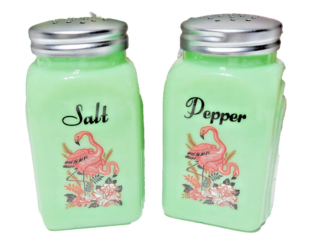 Jadeite PINK Flamingo Salt And Pepper Shaker. VINTAGE Design Style .