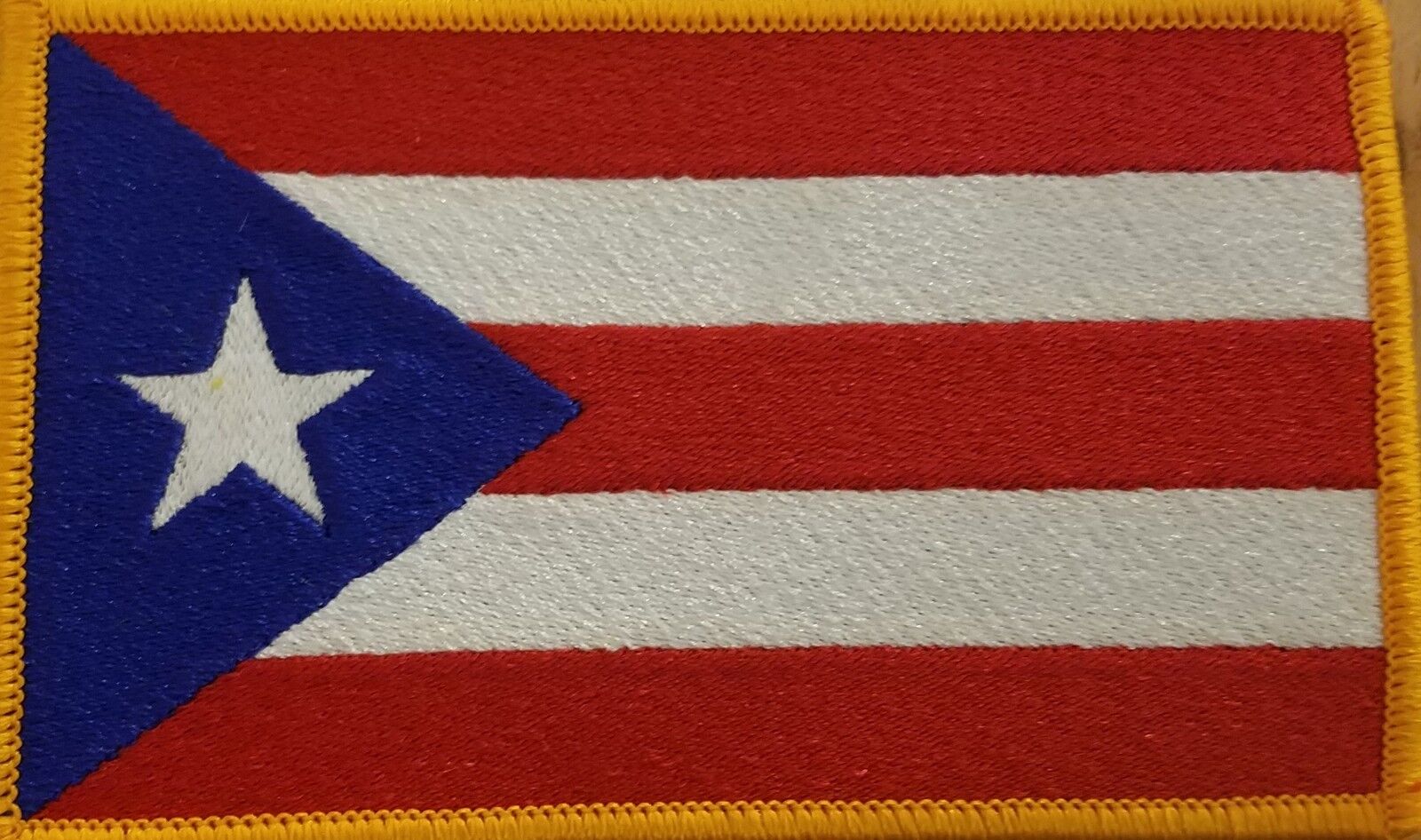 Puerto Rico Flag Patch W/ VELCRO® Brand Fastener Tactical 5 x 3  Gold Border