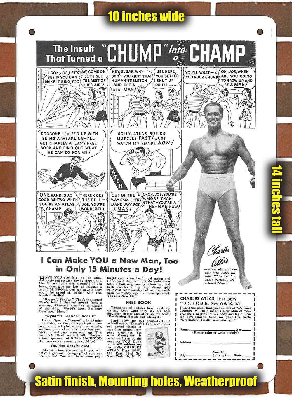 Metal Sign - 1949 Charles Atlas Muscles- 10x14 inches