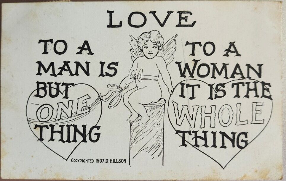 1907 Vintage Valentine Romance Postcard, Comic Cupid