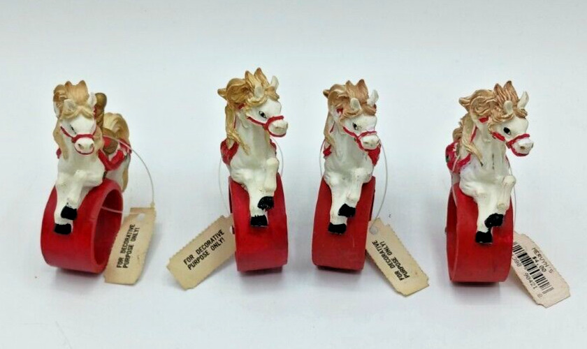 Set of 4 Vintage Christmas Carousel Horse Resin Napkin Rings