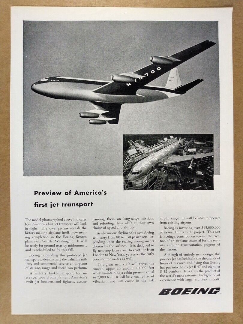 1954 Boeing 367-80 Jet Prototype vintage print Ad