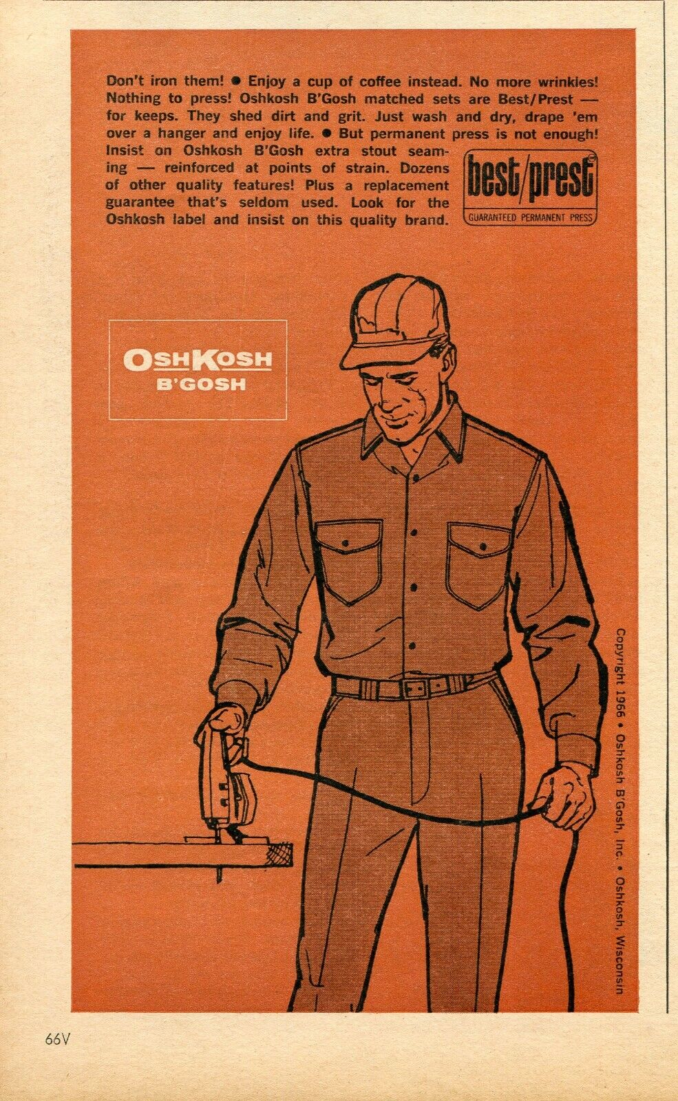 1966 small Print Ad of OshKosh B\'Gosh Matched Set Work Clothes