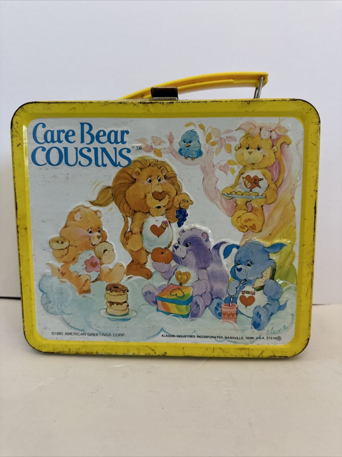 VINTAGE 1985 Metal Yellow Care Bears Cousins Lunch Box - Aladdin Industries