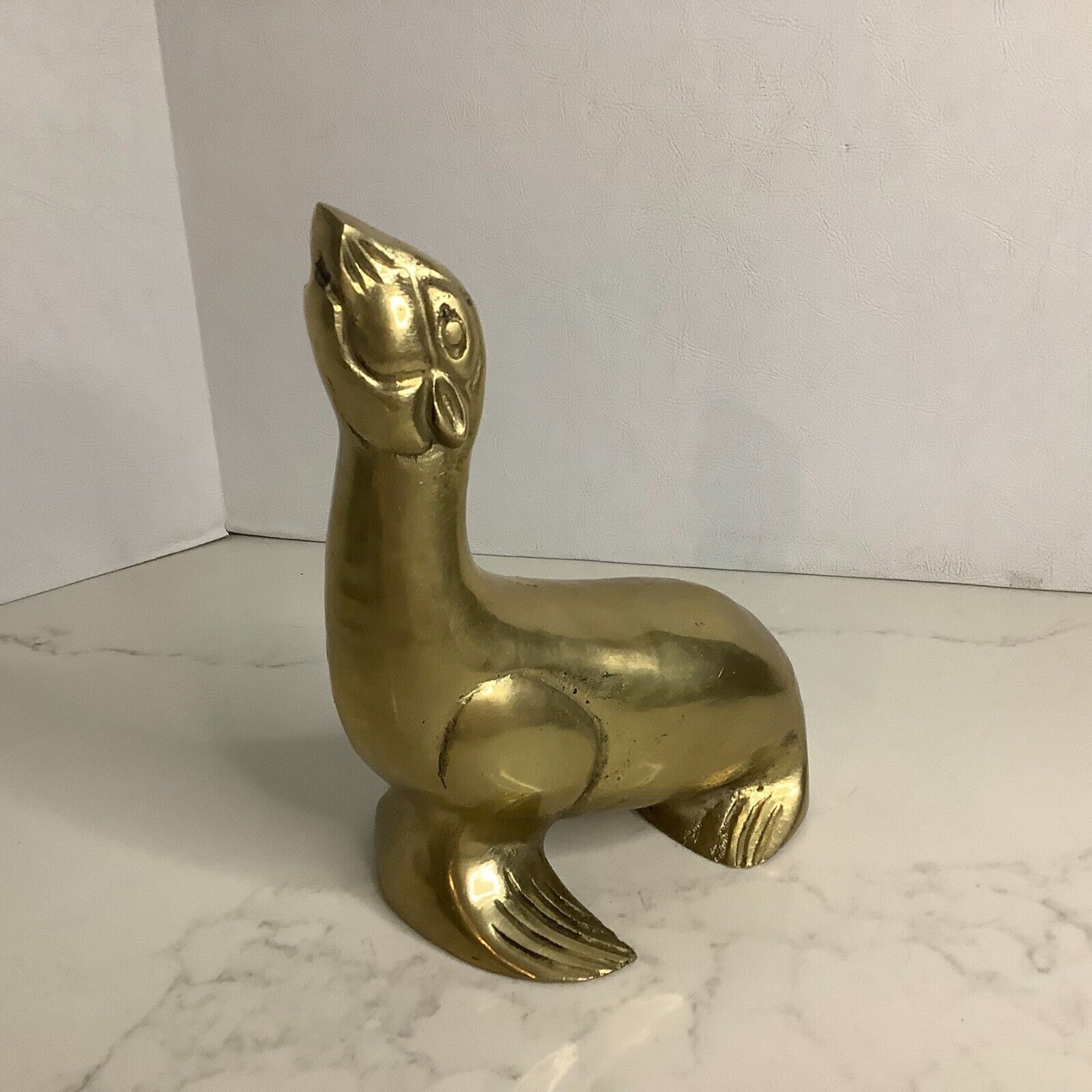 Vintage MCM Mid Century Modern Brass Seal Figurine 7\
