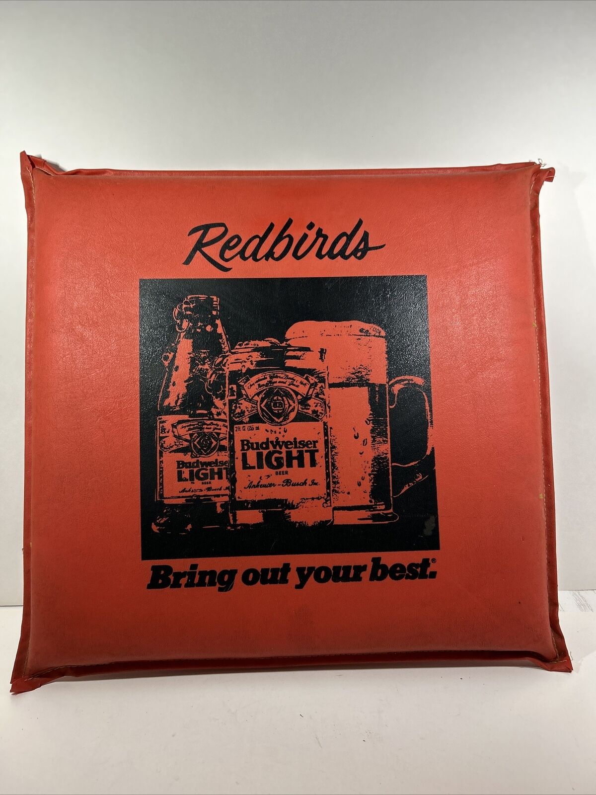 Vtg Rare Redbirds Budweiser Light Beer Seat/Stadium Cushion Man Cave 14”x14”