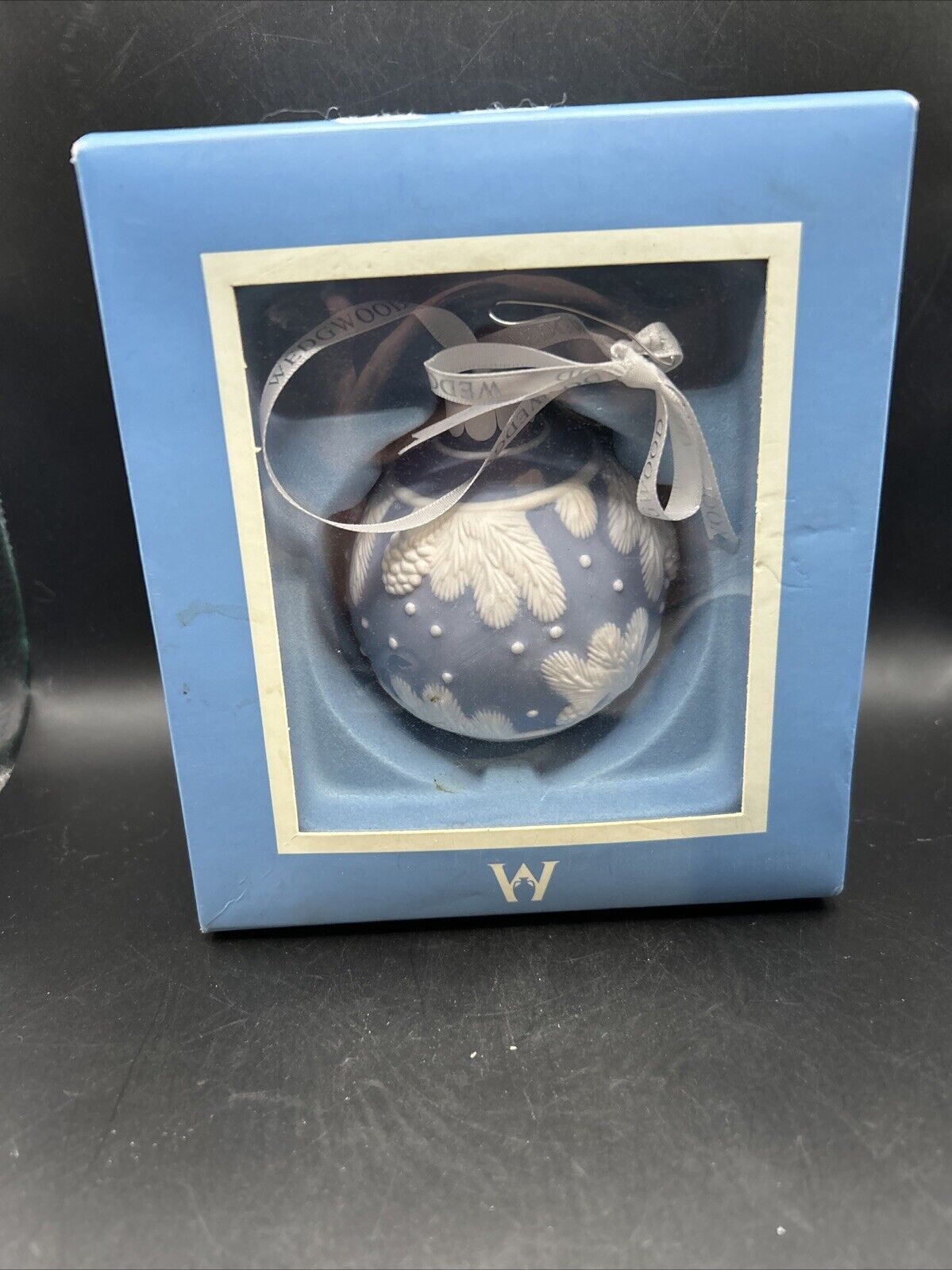 Wedgwood Jasperware Christmas Ornament Ball  In Box Blue