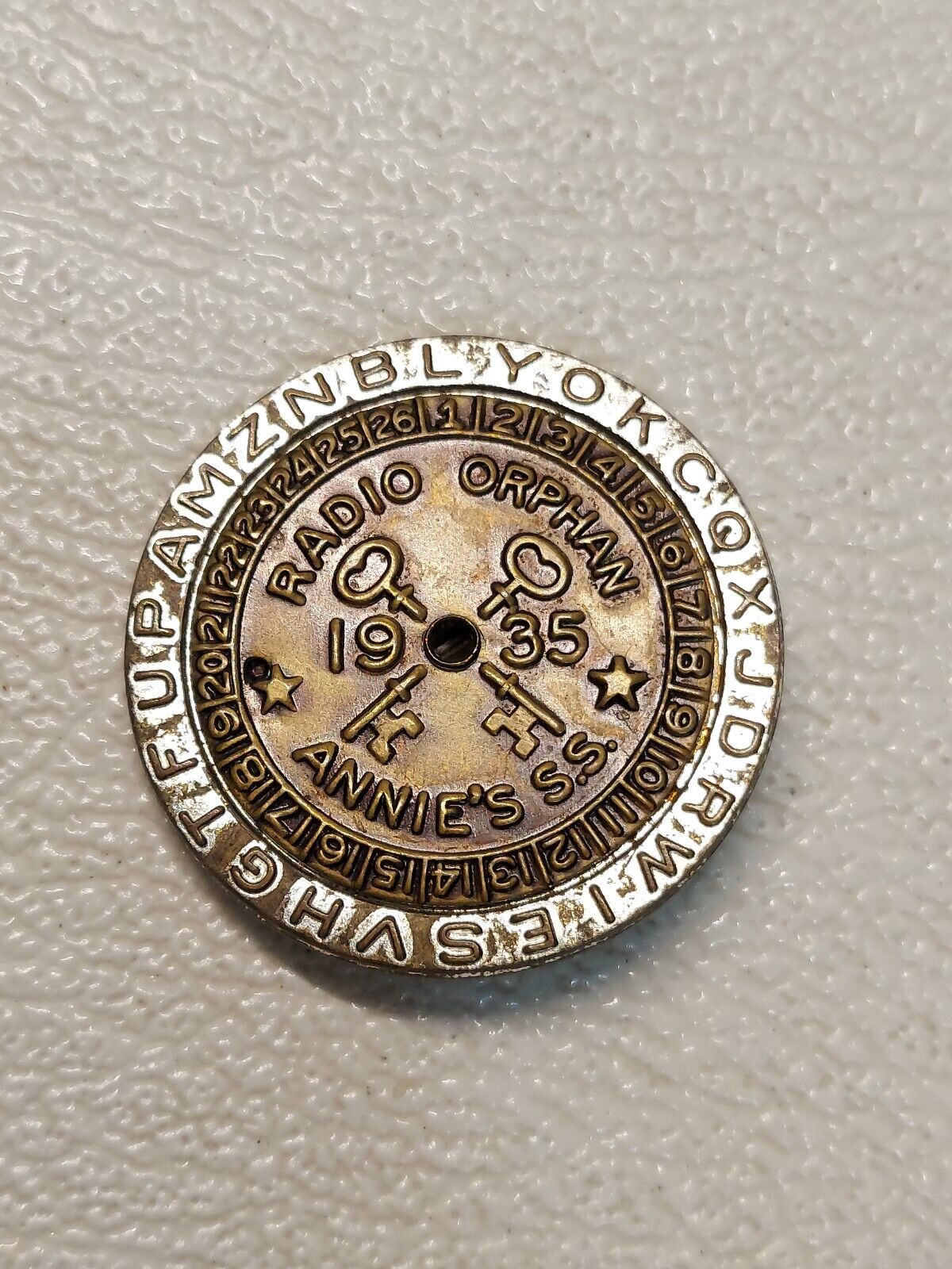 1935 RADIO ORPHAN ANNIE S.S. Secret Society 1st Year Decoder Badge Pinback- Rare