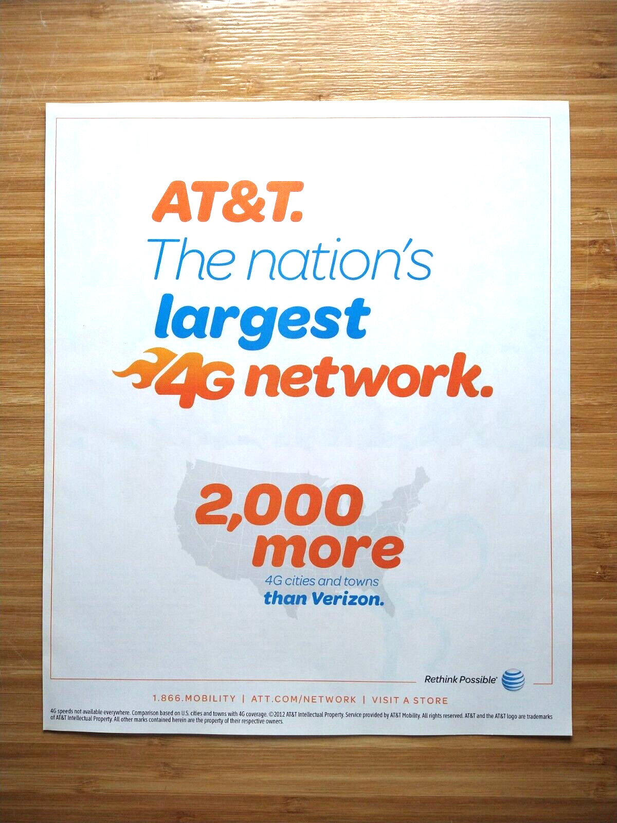 2012 AT&T 4G Cell Phone Network Retro Magazine Print Ad More Cities Than Verizon