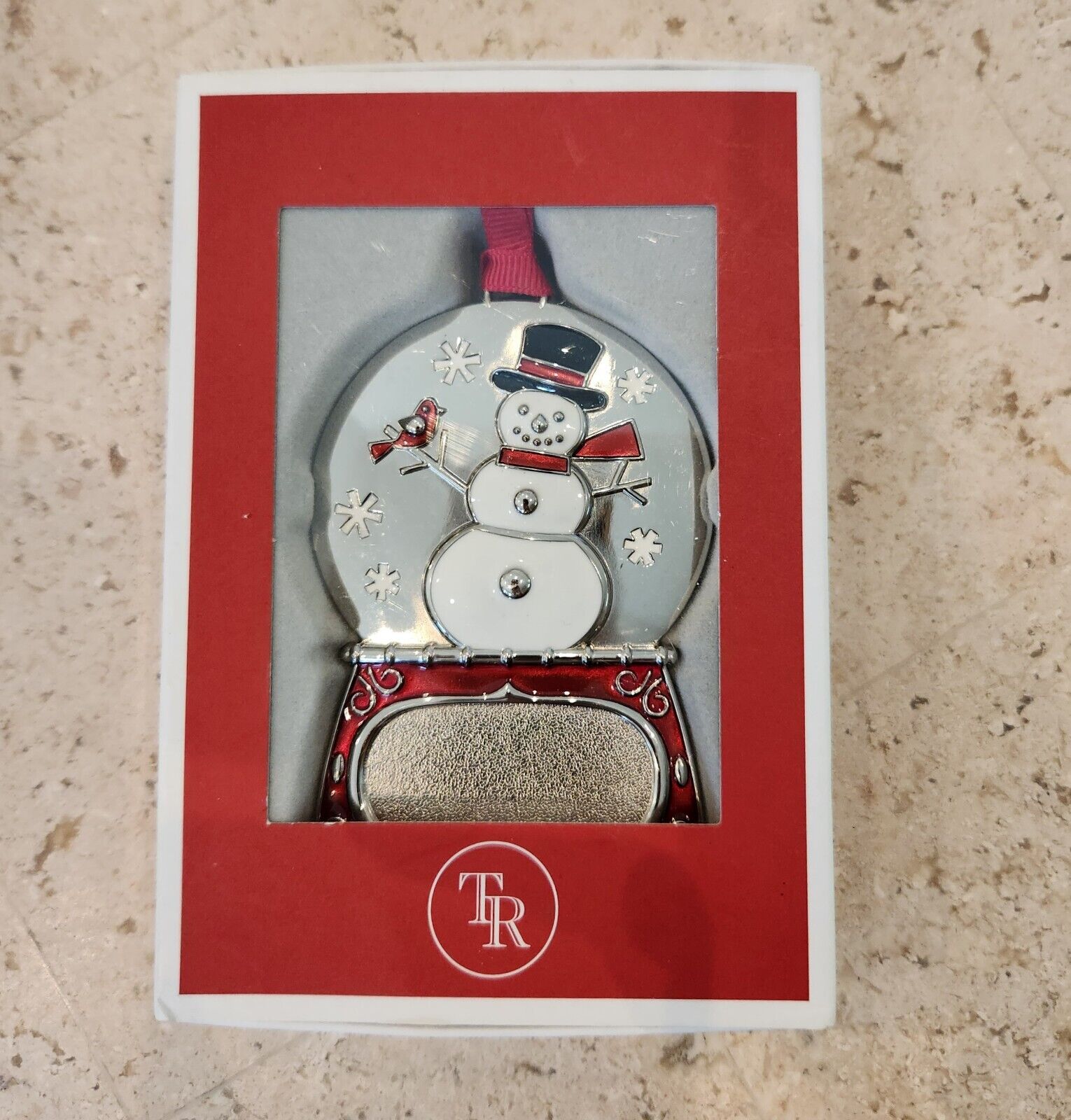 NEW Things Remembered Snowglobe Snowman Shinny Silver Ornament Brand New