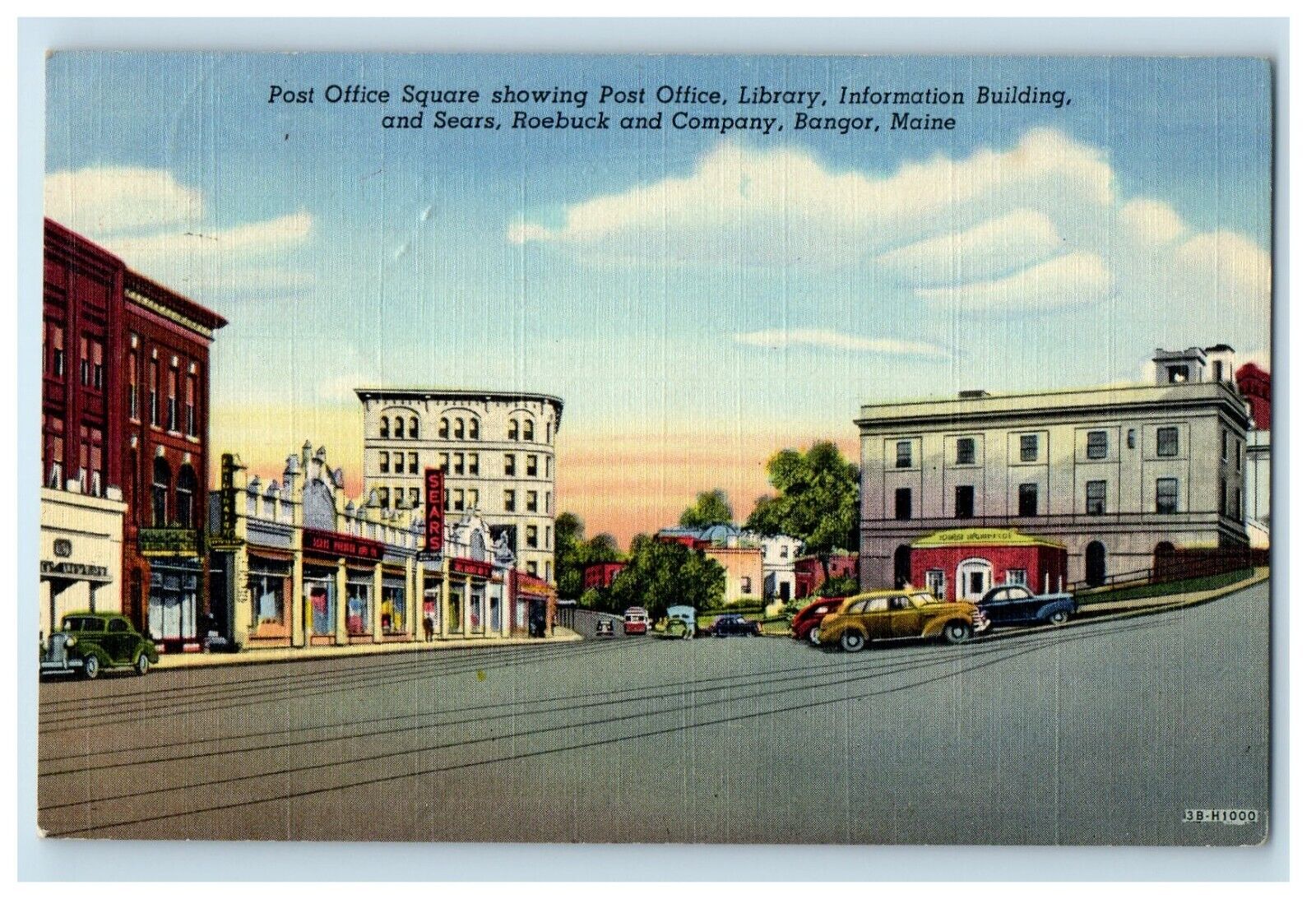 c1940's Post Office Square Showing Post Office Library Bangor Maine ME Postcard