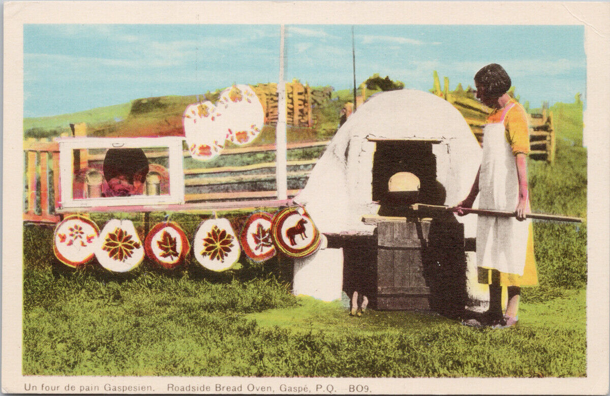 Roadside Bread Oven Gaspe QC Quebec Woman Kiln Unused PECO Postcard H8