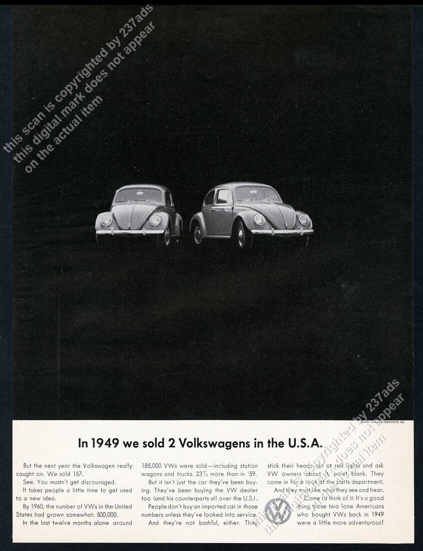 1961 VW Beetle classic 1949 2 car photo 13x10 Volkswagen ad