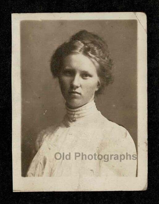 1900s PRETTY STERN YOUNG LADY STUDIO PORTRAIT HAIR UP OLD/VINTAGE PHOTO- A656