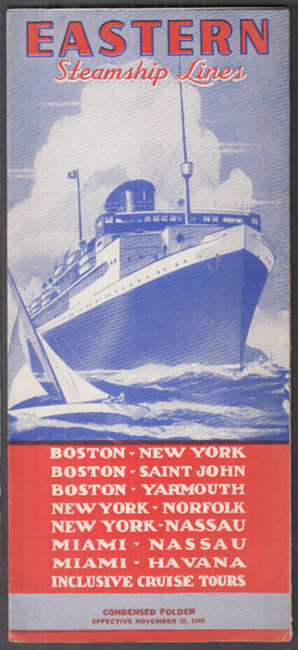 Eastern Steamship Lines Condensed Schedule Folder w/ deck plan 11/25 1940