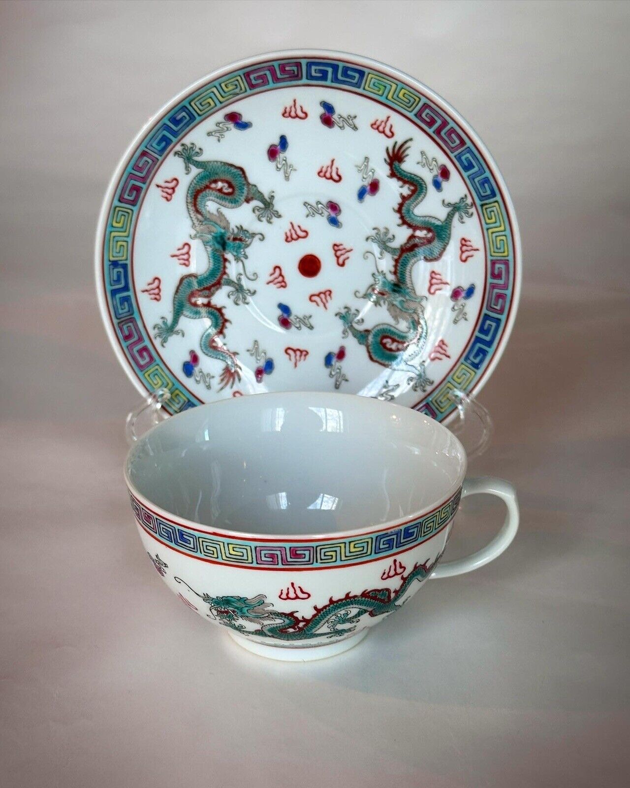 Zhongguo Jingdezhen Rare Vintage Dragon Cup & Saucer c. 1950-1970