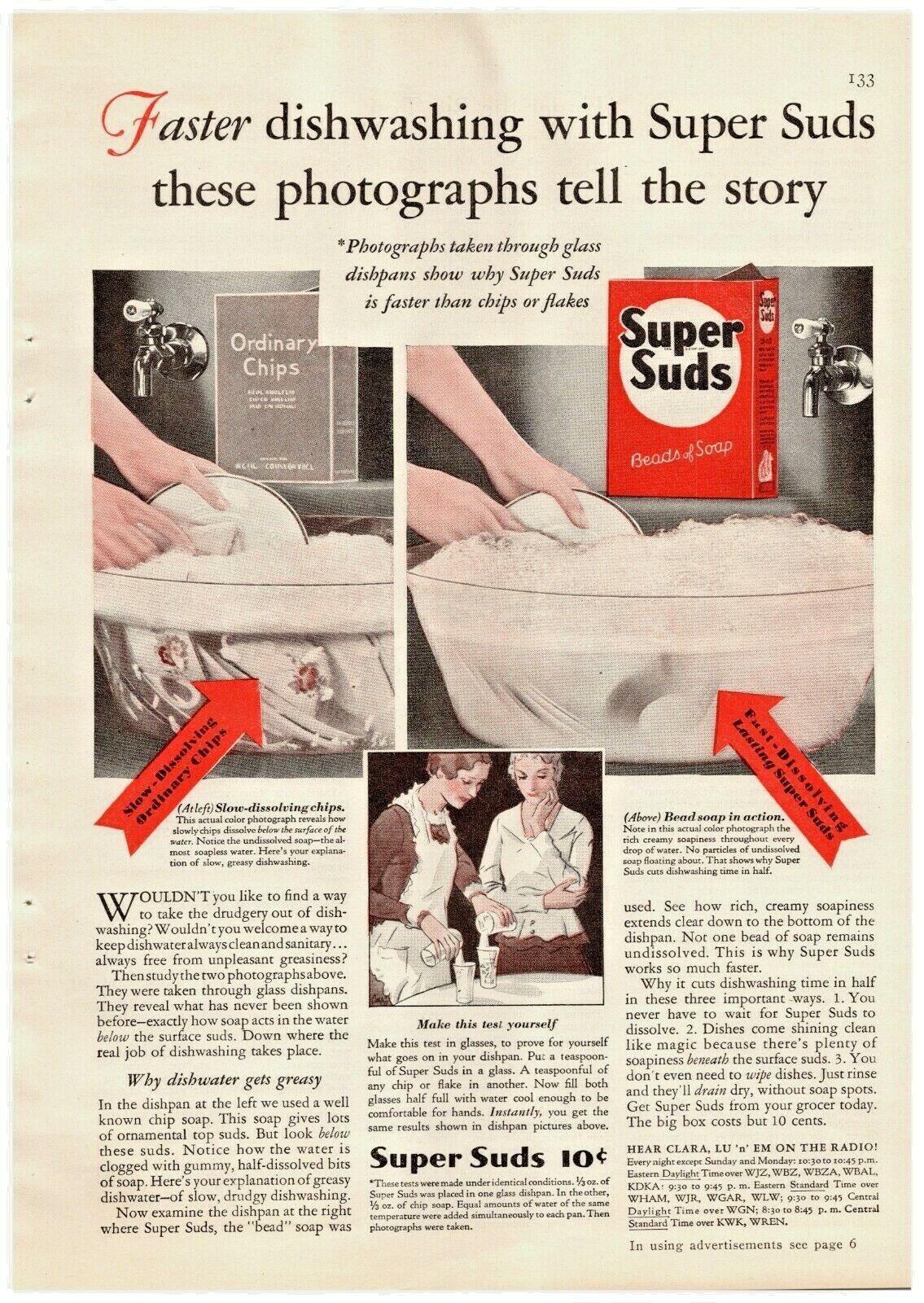 1931 Super Suds Soap Vintage Print Ad Faster Dishwashing Photographs Tell Story 