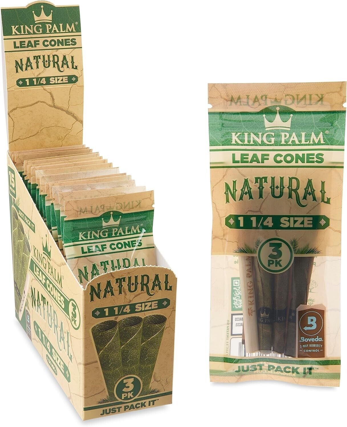 King Palm | 11/4 Size | Natural | Palm Leaf Rolls | 15 Packs of 3 Each =45 Rolls
