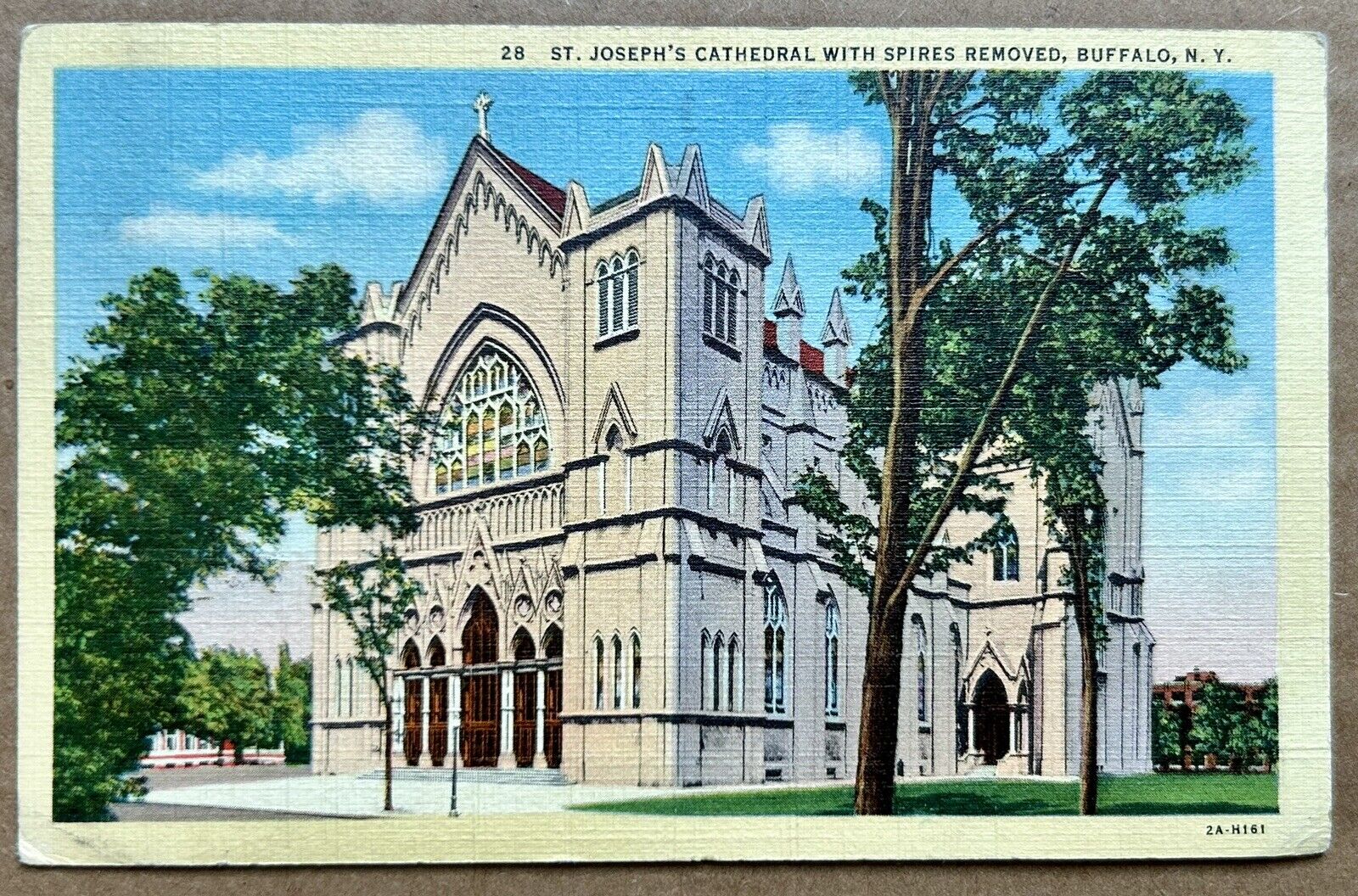 ST. JOSEPH\'S CATHEDRAL WITH SPIRES REMOVED, BUFFALO, Vintage Postcard 1941