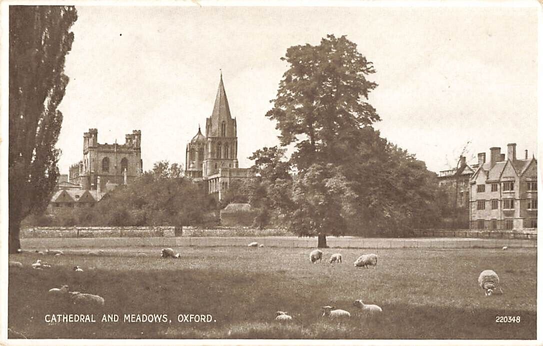 Postcard Cathedral and Sheep Meadows Exterior Oxford England UK DB
