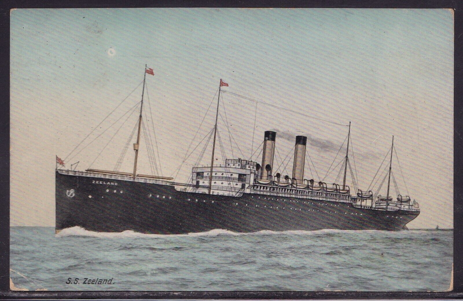 SS ZEELAND WHITE STAR LINE COLOR POSTCARD ** OFFERS ** POSTED 1910