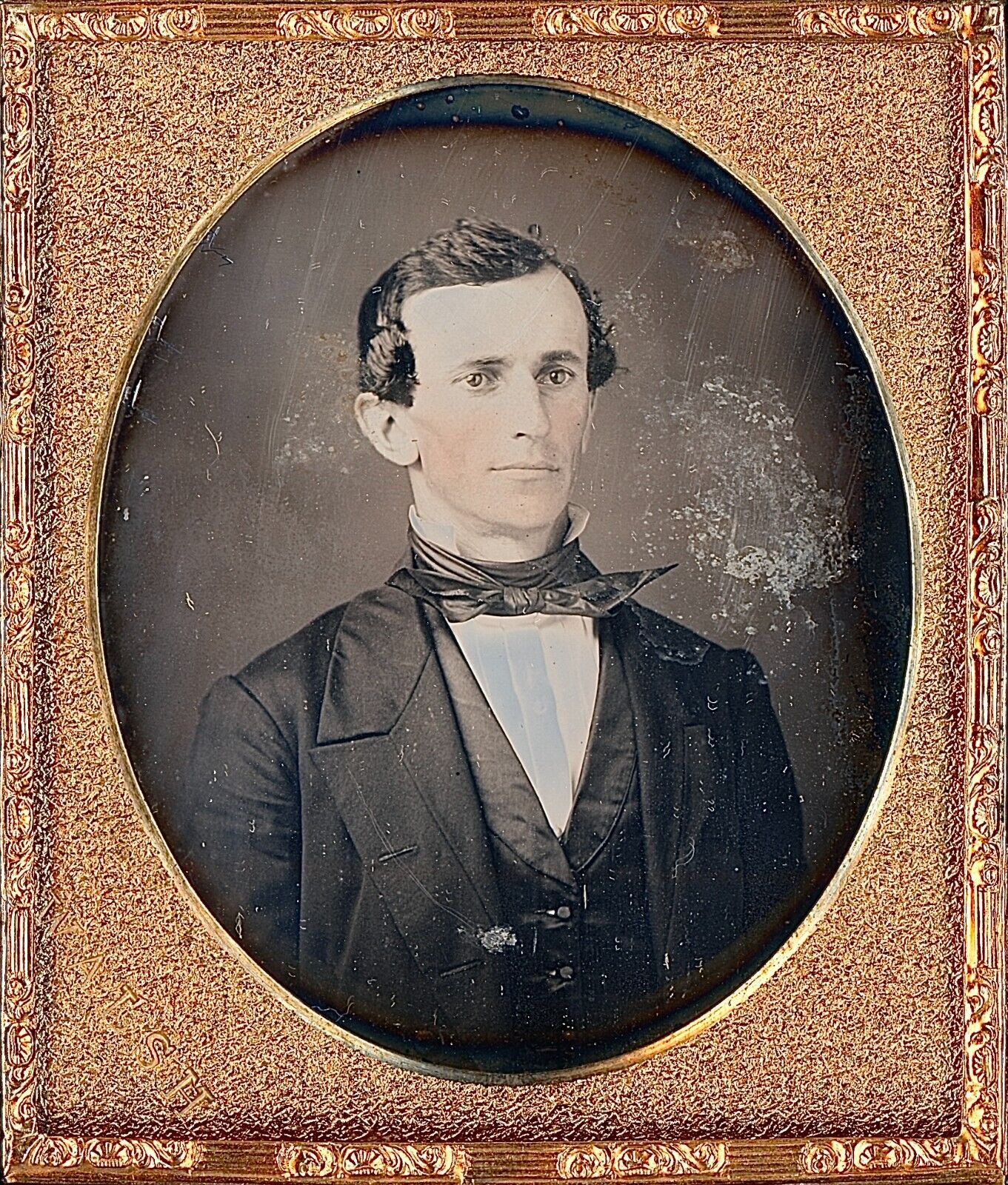 Handsome Young Man Looking Away Dated 1853 By Walsh 1/6 Plate Daguerreotype T270