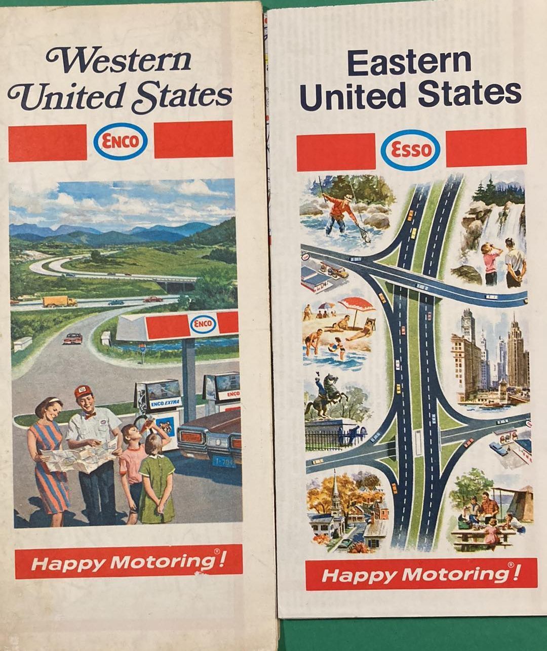 VINTAGE 1970 ESSO & ENCO Road Maps Eastern & Western Road Map Set of 2