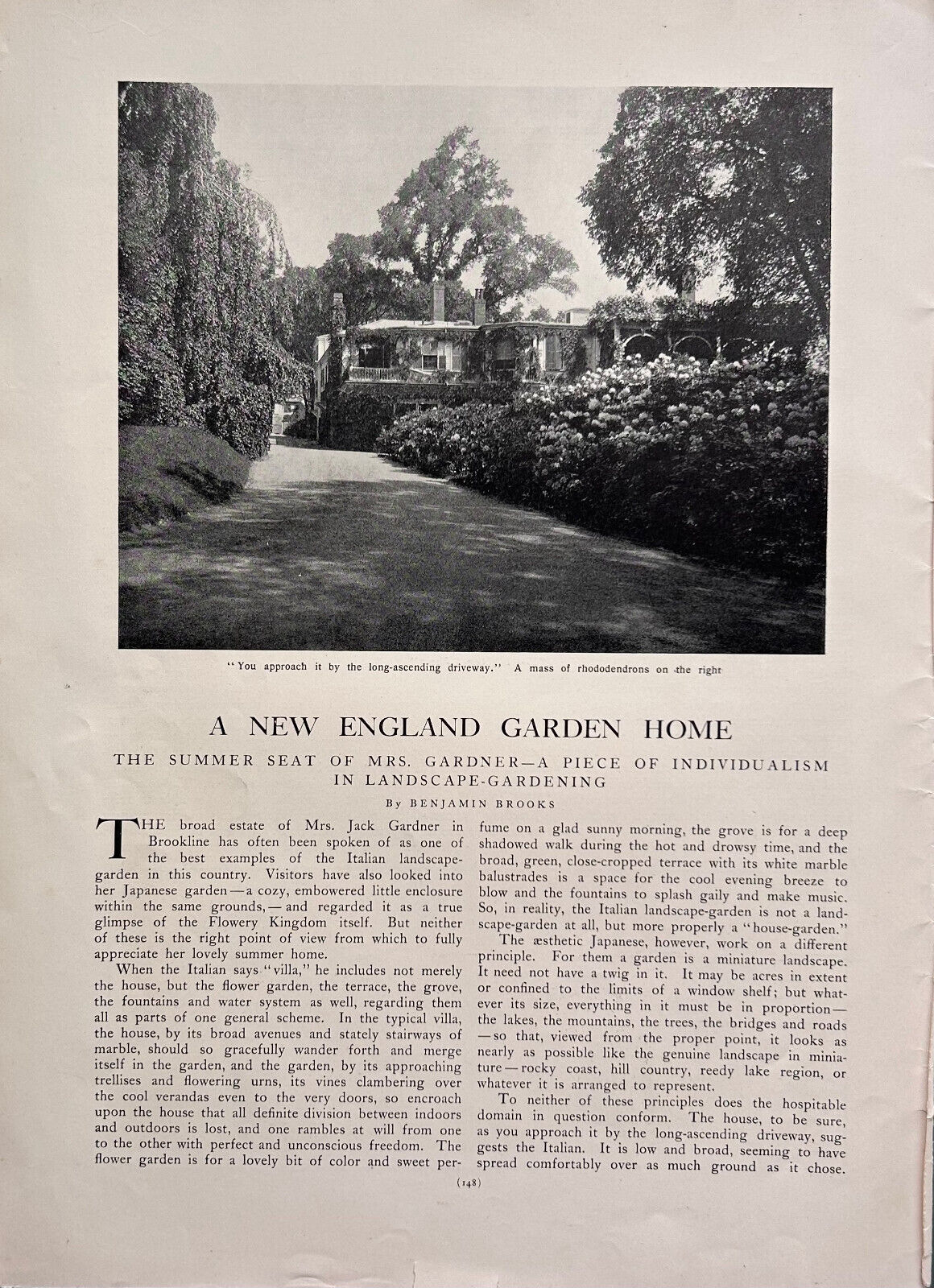 Mrs. Jack Gardner Home & Gardens 1902 Brookline MA 5 Pages Pics